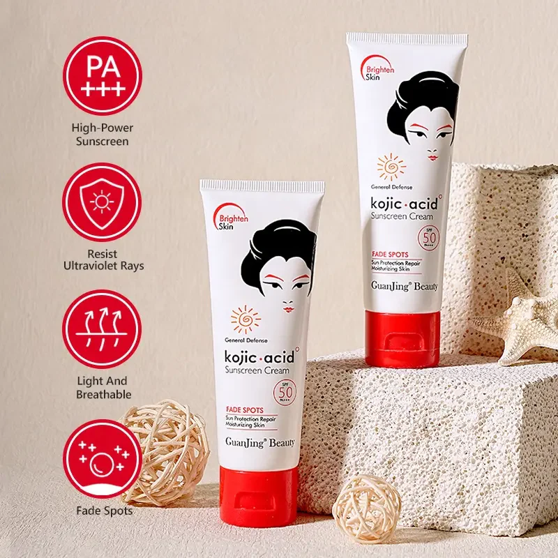GUANJING Kojic Acid Fade Spots SPF 50 Sunscreen Cream - Brightening & UV Protection - 80g - Image 3