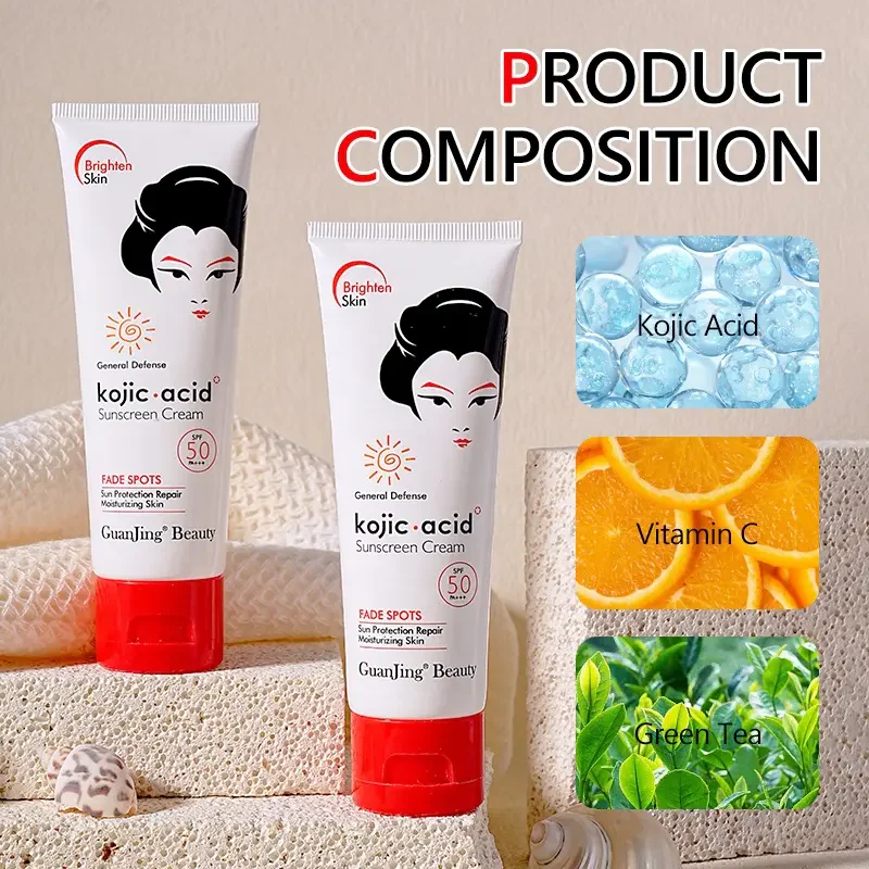 GUANJING Kojic Acid Fade Spots SPF 50 Sunscreen Cream - Brightening & UV Protection - 80g - Image 4